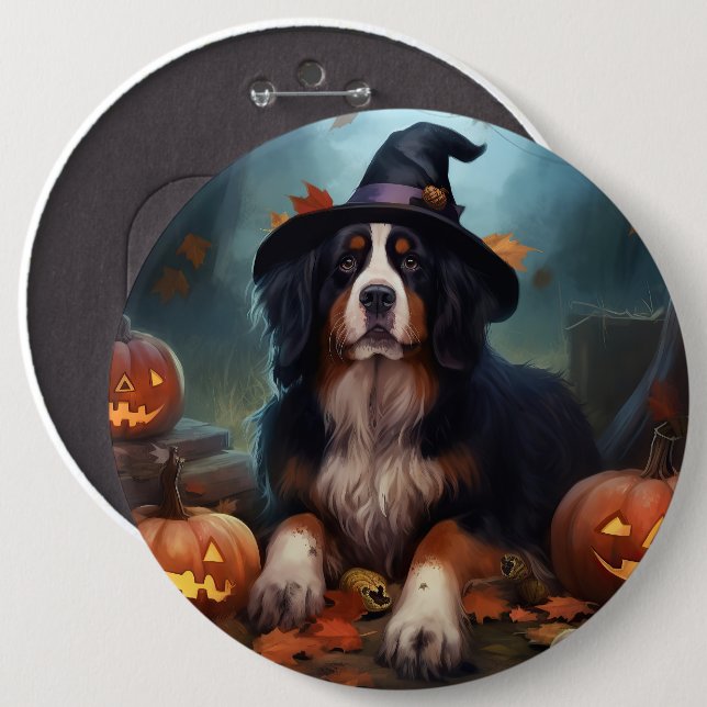 Bernese Mountain Pumpkins Halloween Beängstigend Button (Vorne & Hinten)
