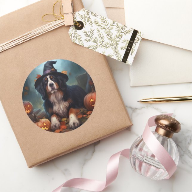 Bernese Mountain Pumpkins Halloween Beängstigend Runder Aufkleber (Schenken)