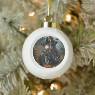 Bernese Mountain Riding Motorrad Halloween Beängst Keramik Kugel-Ornament