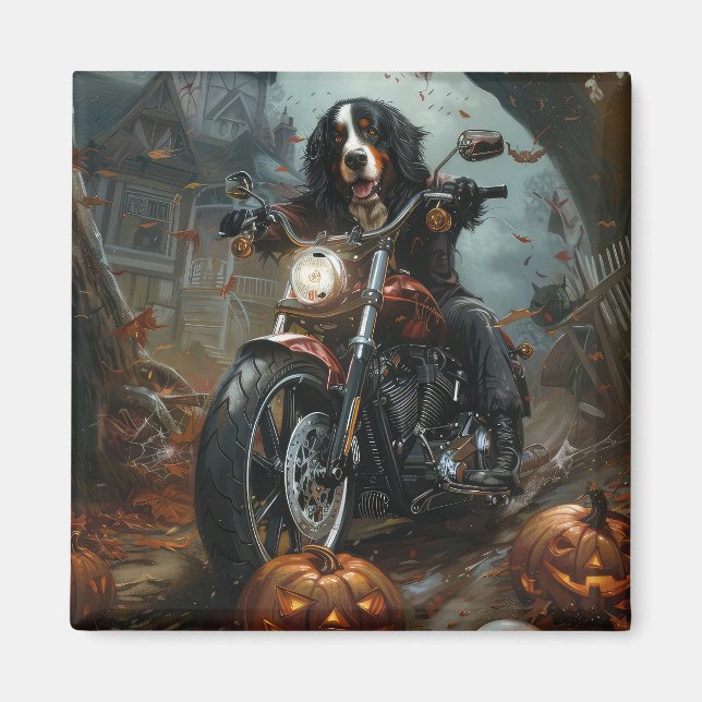 Bernese Mountain Riding Motorrad Halloween Beängst Magnet (Vorne)