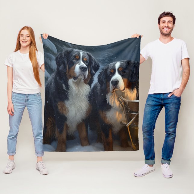 Bernese Mountain Snowy Sleigh Weihnachtsdekor Fleecedecke (Beispiel)