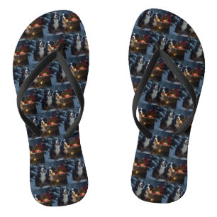 Bernese Mountain Snowy Sleigh Weihnachtsdekor Flip Flops