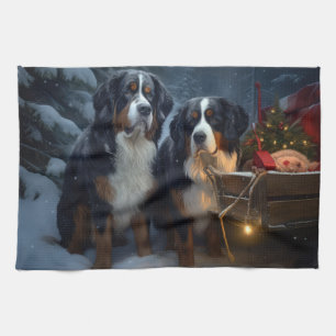 Bernese Mountain Snowy Sleigh Weihnachtsdekor Geschirrtuch