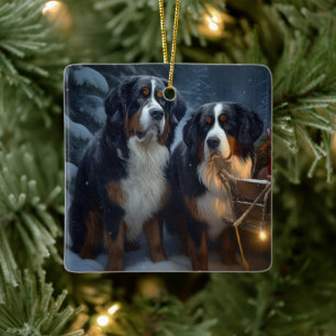 Bernese Mountain Snowy Sleigh Weihnachtsdekor Keramikornament