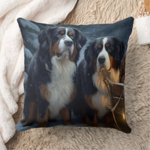 Bernese Mountain Snowy Sleigh Weihnachtsdekor Kissen