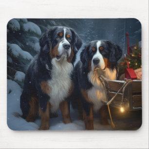 Bernese Mountain Snowy Sleigh Weihnachtsdekor Mousepad