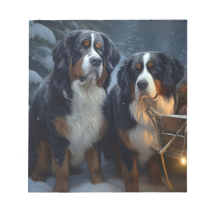Bernese Mountain Snowy Sleigh Weihnachtsdekor Notizblock