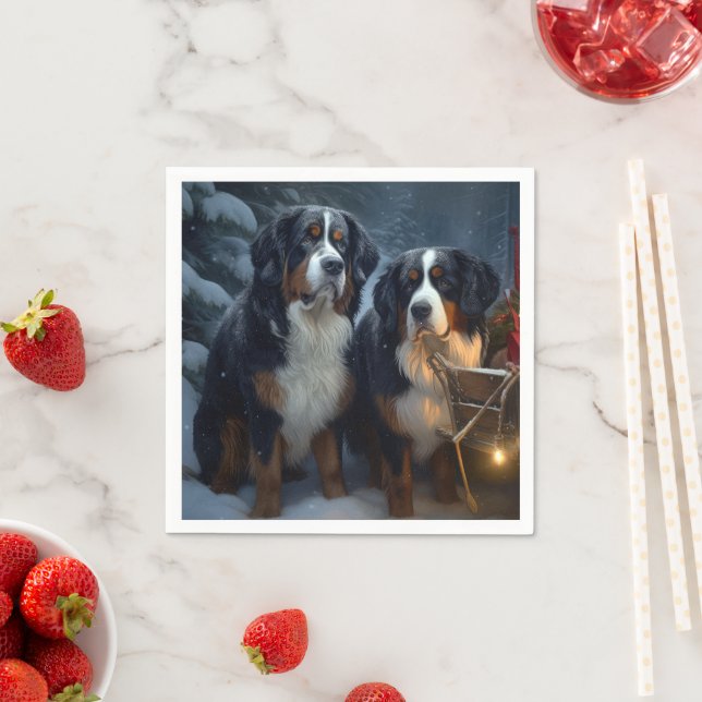 Bernese Mountain Snowy Sleigh Weihnachtsdekor Serviette (Beispiel)