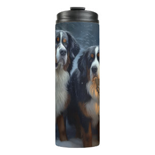 Bernese Mountain Snowy Sleigh Weihnachtsdekor Thermosbecher