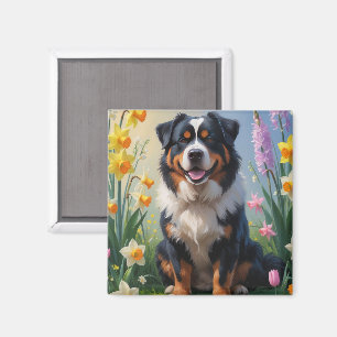 Bernese Mountain Spring Blumen Malerei Magnet