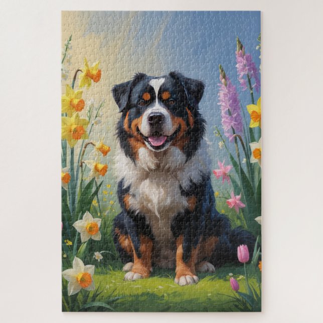 Bernese Mountain Spring Blumen Malerei Puzzle (Vertikal)
