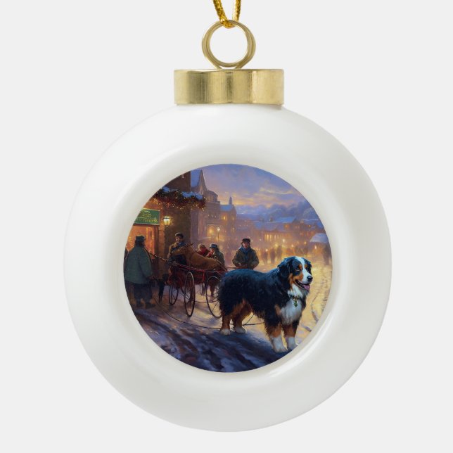 Bernese Mountain Weihnachtsfeiertage Keramik Kugel-Ornament (Vorderseite)