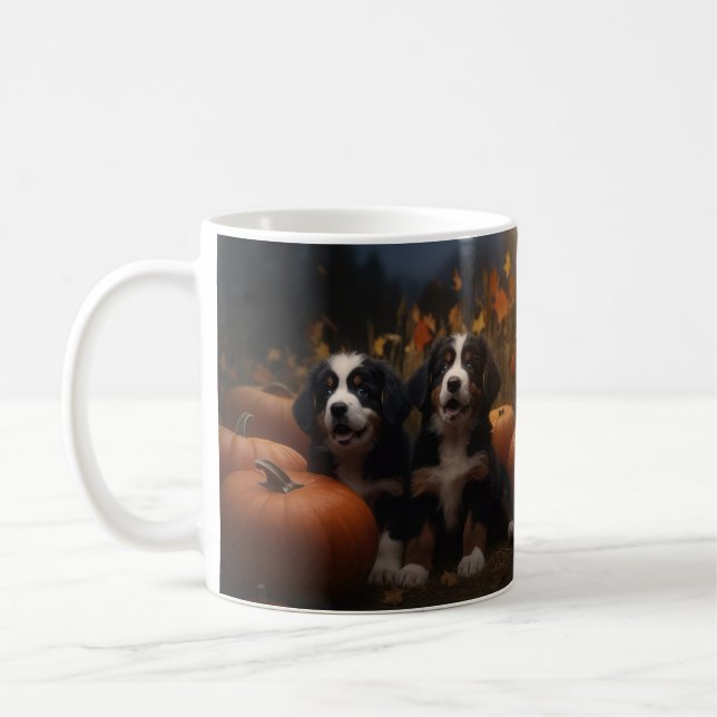 Bernese Mountain Welpe Herbst Kürbiskugel Kaffeetasse (Links)