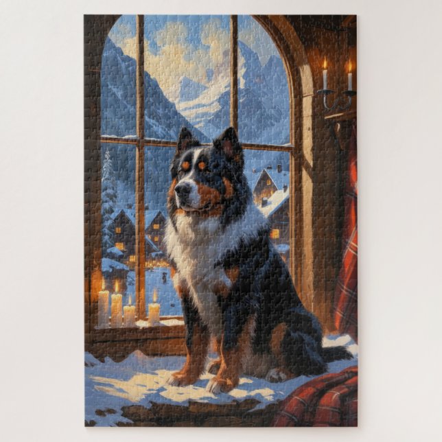 Bernese Mountain With Christmas Lights Holiday  Puzzle (Vertikal)