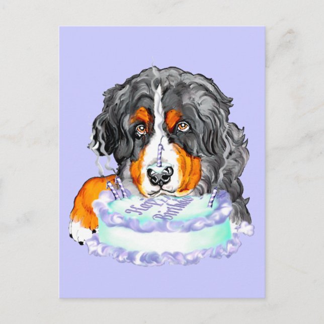 Bernese Mt Dog Cake Face Birthday Postkarte (Vorderseite)