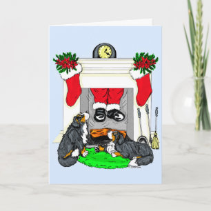 Bernese Mt Dog Santa Drops In Feiertagskarte