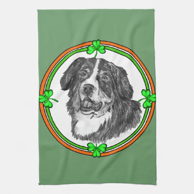 Bernese Mtn Dog St Patricks Küchentuch (Vertikal)