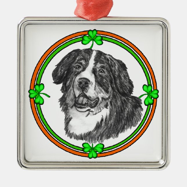 Bernese Mtn Dog St Patricks Silbernes Ornament (Vorne)