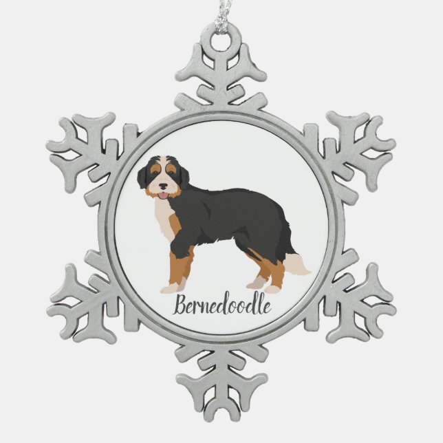 Bernese Poodle mix, Bernedoodle Weihnachtsschmuck Schneeflocken Zinn-Ornament (Vorderseite)