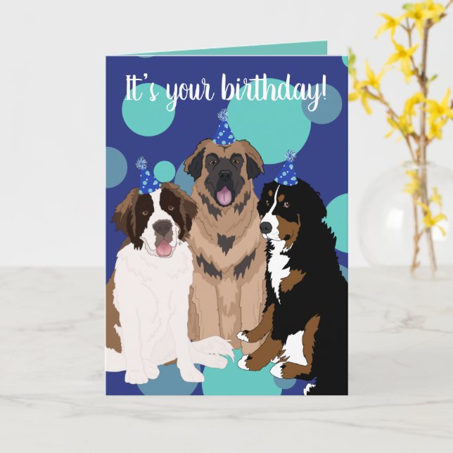 Bernese, Saint Bernard, Leonberger Geburtstag Karte (Gelbe Blume)