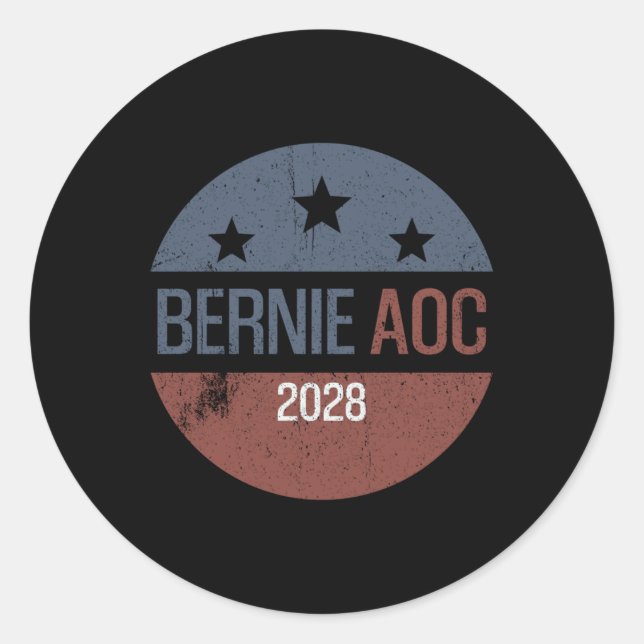 Bernie Aoc 2028 Bernie Sanders Alexandria Cortez Runder Aufkleber (Vorderseite)