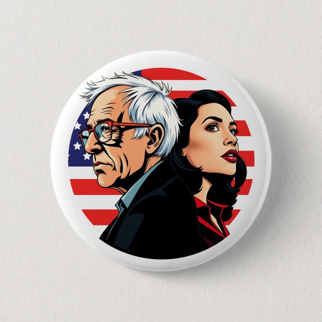 Bernie Sanders & AOC Fighting Oligarchie Tour Figh Button (Vorderseite)