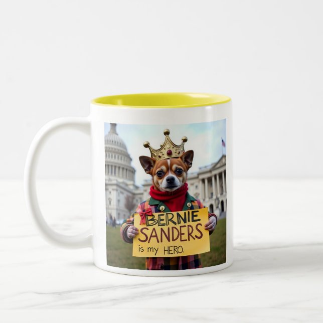 Bernie Sanders ist mein Niedlicher Chihuahua-Prote Zweifarbige Tasse (Links)