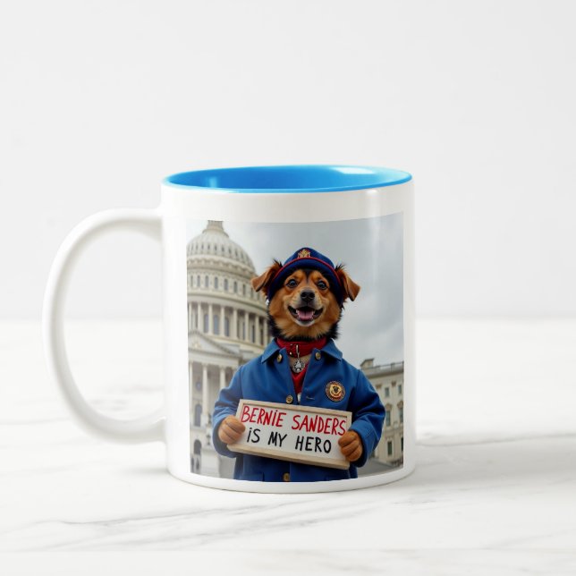 Bernie Sanders ist mein Niedlicher Hundeschützer Zweifarbige Tasse (Links)