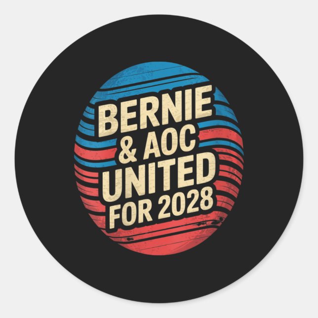 Bernie Sanders und Aoc 2028 für Präsident C Runder Aufkleber (Vorderseite)