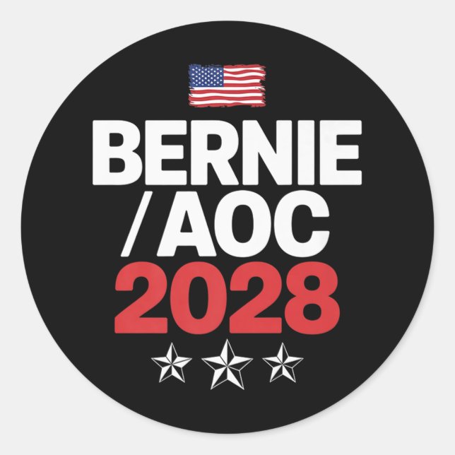 Bernie Sanders und Aoc 2028 für Präsidentschaftska Runder Aufkleber (Vorderseite)
