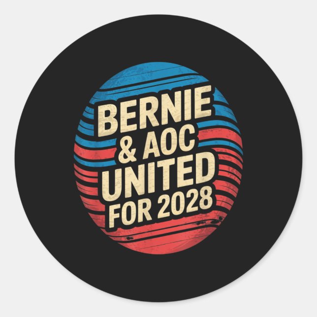 Bernie Sanders und Aoc 2028 für Präsidentschaftska Runder Aufkleber (Vorderseite)