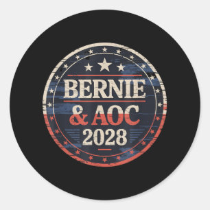 Bernie Sanders und Aoc 2028 für Präsidentschaftska Runder Aufkleber