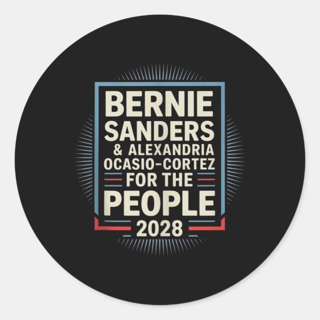 Bernie Sanders und Aoc 2028 für Präsidentschaftska Runder Aufkleber (Vorderseite)