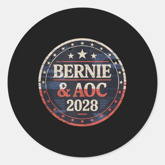 Bernie Sanders und Aoc 2028 für Präsidentschaftska Runder Aufkleber (Vorderseite)