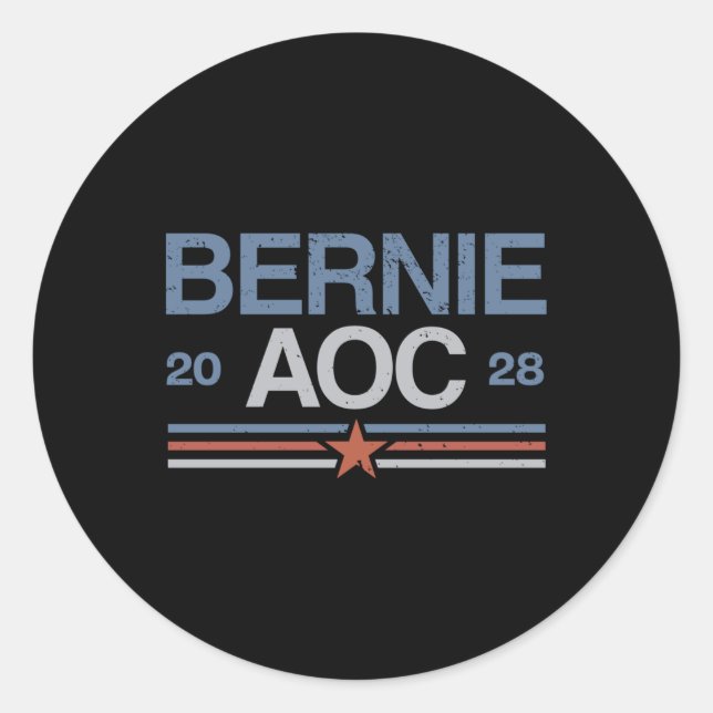 Bernie Sanders und Aoc Long Sleeve Runder Aufkleber (Vorderseite)