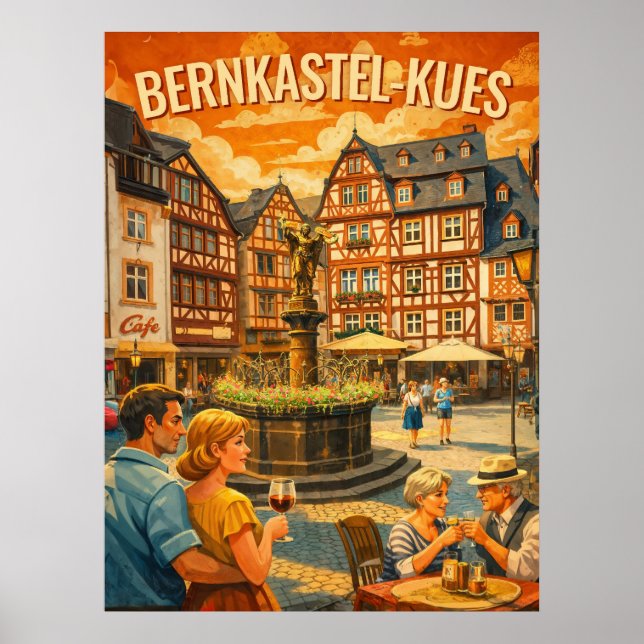 Bernkastel-Kues Vintage Reise Kunst Poster (Vorne)