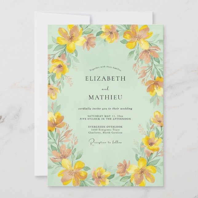 Bernstein-Blüten-Mint-Hochzeit Einladung (Vorderseite)