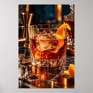 Bernstein-Cocktail mit Orangenschale und Eis – Lux Poster