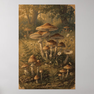 Bernstein-Pilz-Wald-Landschaft-Wandkunst Poster
