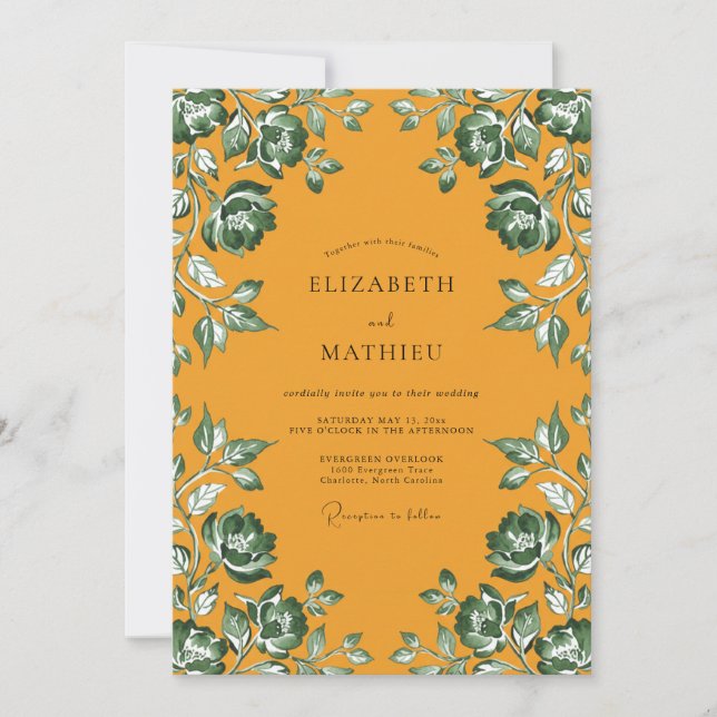 Bernstein-Smaragd-Blatt-Hochzeit Einladung (Vorderseite)