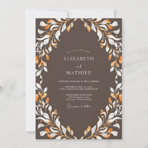Bernstein-Taupe-Blatt-Hochzeit Einladung