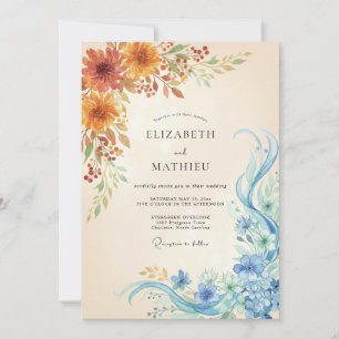Bernstein-Teal Künstlerische Aquarell-Hochzeit Einladung