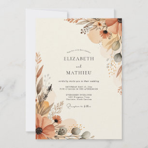 Bernstein-Terrakotta-Blumen-Hochzeit Whimsy Einladung
