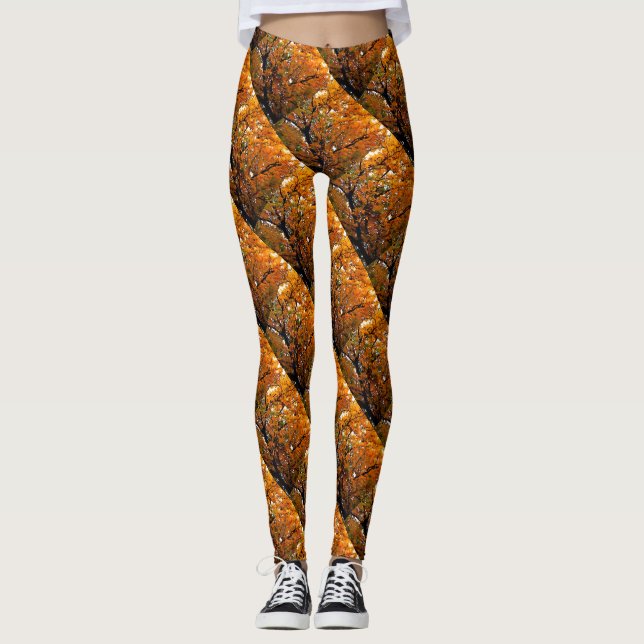 Bernsteinfarbene Blätter des Niedergangs Leggings (Vorderseite)