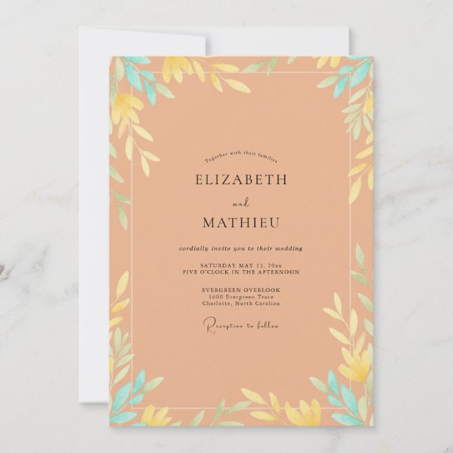 Bernsteinfarbene Hochzeit mit bemaltem Blatt Einladung (Vorderseite)