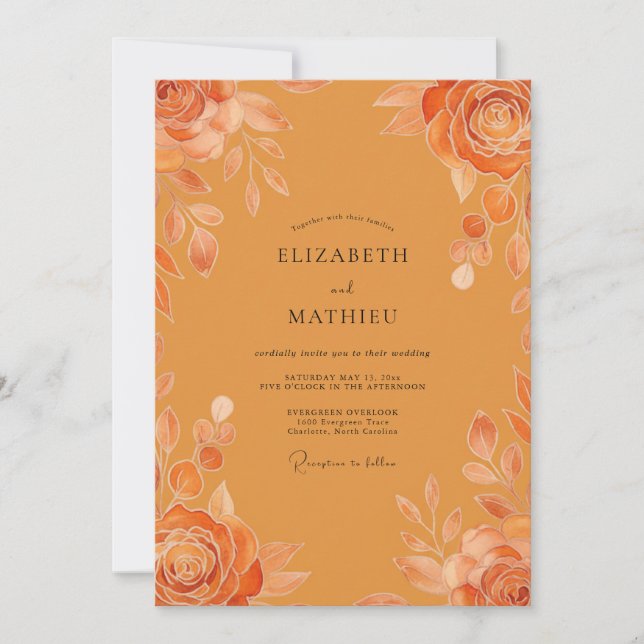 Bernsteinfarbene Rosenhochzeit Einladung (Vorderseite)