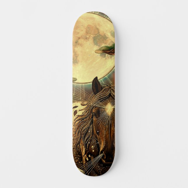 Bernsteinfarbenes Pferdeaura Skateboard (Vorderseite)