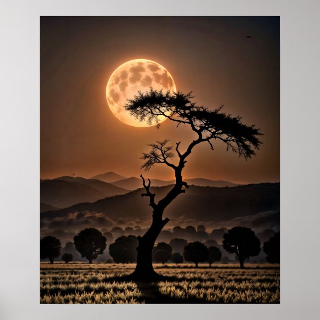 Bernsteinige Surreallandschaft mit Vollmond Poster (Vorne)