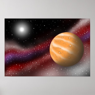 Bernsteinplaneten, die in der Galaxie schweben. Poster