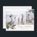 Berries 2 Foto Collage Flat Holiday Card Feiertagskarte<br><div class="desc">Machen Sie eine festliche und stilvolle Erklärung in dieser Urlaubssaison mit dieser Foto-Urlaubskarte mit handgezeichnet Winterblättern und Beeren. Der gesamte Text ist vollständig anpassbar und wird mit einem passenden Muster auf der Rückseite geliefert,  um eine besondere Touch zu erhalten.</div>